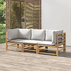 vidaXL Salon de jardin 3 pcs avec coussins gris clair bambou