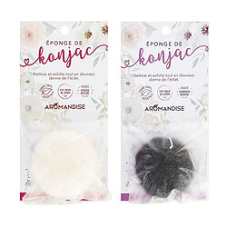 Aromandise Duo d'éponges Konjac Nature et Konjac au charbon Bincho