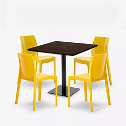 Avis Grand Soleil Ensemble Table Bois Métal 90x90cm Horeca et 4 Chaises Empilables Bar Restaurant Yanez - Jaune