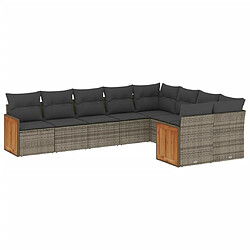 Maison Chic Salon de jardin 9 pcs avec coussins | Ensemble de Table et chaises | Mobilier d'Extérieur gris résine tressée -GKD67926