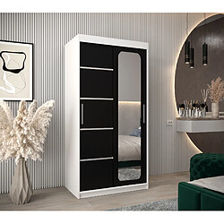 Abiks Meble Armoire PROMO V2 À Portes Coulissantes 200/100/62 2 Portes (Blanc/Noir)