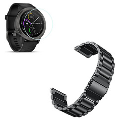 PHONECARE Kit Bracelet Acier Stainless Lux + Outil + Film Protecteur D'Écran en Verre - Garmin Forerunner 645 - Noir