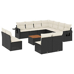 vidaXL Salon de jardin 12 pcs avec coussins noir résine tressée