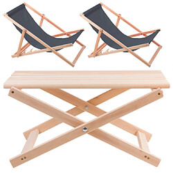 Ensemble de jardin WOOD OK 2 chaises longues grises + table en bois de hêtre de haute qualité