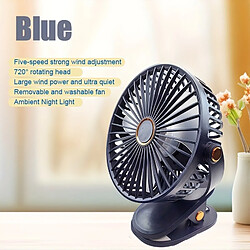 (Bleu, veilleuse réglable à 720 degrés pince à trois usages et suspension) Ventilateur de bureau portable, Grande Batterie Double Moteur, Petit refroidisseur d'air Pour La Maison