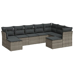 Maison Chic Salon de jardin 9 pcs avec coussins | Ensemble de Table et chaises | Mobilier d'Extérieur gris résine tressée -GKD33134