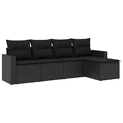 vidaXL Salon de jardin 5 pcs avec coussins noir résine tressée