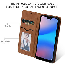 Wewoo Housse Coque en cuir à rabat horizontal magnétique Business Skin Feel rétro pour Huawei P20 Lite Marron