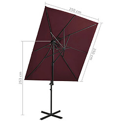 vidaXL Parasol de jardin en porte-à-faux à double toit rouge bordeaux pas cher