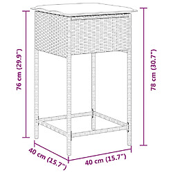 vidaXL Tabourets de bar jardin coussins lot de 2 gris résine tressée pas cher