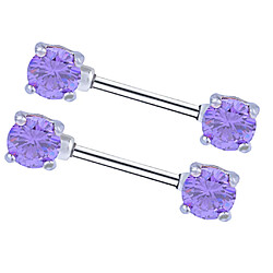 1 paire Zircon Shield Bar Barbell Nipplerings en acier inoxydable 14g violet