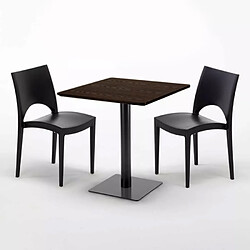 Avis Grand Soleil Table carrée 70x70 plateau effet bois avec 2 chaises colorées Paris Melon - Noir