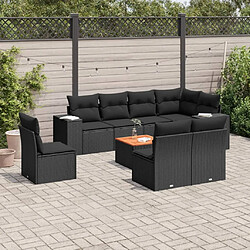 Maison Chic Ensemble Tables et chaises d'extérieur 9 pcs avec coussins,Salon de jardin noir résine tressée -GKD882446