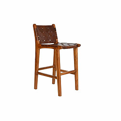 Tabouret DKD Home Decor Teck Marron Cuir (41 x 53 x 90 cm)