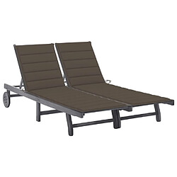 Maison Chic Chaise longue de jardin 2 places avec coussin | Bain de soleil Relax | Transat Gris Acacia -GKD54846