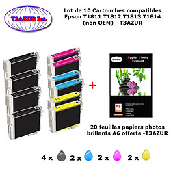 T18XL - 10 cartouches compatibles Epson T1811 T1812 T1813 T1814 pour XP 102, 202, 205, 212, 215, 225, 30, 302, 305- PPA6 -T3AZUR