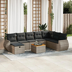 vidaXL Salon de jardin 9 pcs avec coussins gris résine tressée