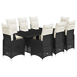 vidaXL Ensemble de bistro de jardin 9 pcs coussins noir poly rotin