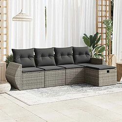 vidaXL Salon de jardin 5 pcs avec coussins gris résine tressée