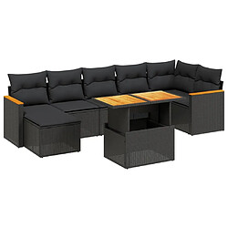 Maison Chic Ensemble Tables et chaises d'extérieur 8 pcs avec coussins,Salon de jardin noir résine tressée -GKD353517