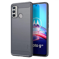 Mofi Coque en TPU Conception en fibre de carbone brossée flexible bien protégée gris pour votre Motorola Moto G60/G40 Fusion