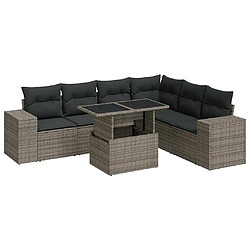 vidaXL Salon de jardin avec coussins 7 pcs gris résine tressée