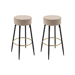 Vente-Unique Lot de 2 tabourets de bar en velours et acier noir - Beige et Doré - BELINIO II