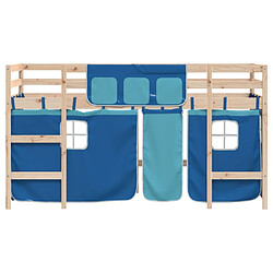 Acheter Vidaxl Lit mezzanine enfants et rideaux bleu 80x200cm bois pin massif