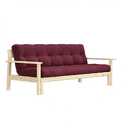 Inside 75 Canapé convertible futon UNWIND pin naturel coloris bordeaux couchage 130 x 190 cm.