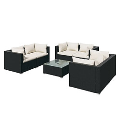 vidaXL Salon de jardin 7 pcs avec coussins Résine tressée Noir