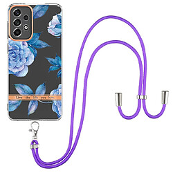 Coque en TPU anti-rayures, électrolytique IML avec lanière HC003 pivoine bleue pour votre Samsung Galaxy A33 5G