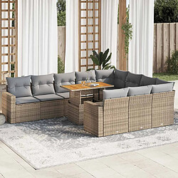 vidaXL Salon de jardin 11 pcs avec coussins beige résine tressée