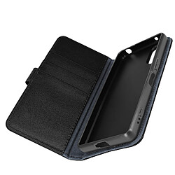 Avizar Housse pour Sony Xperia 5 V Cuir Véritable Portefeuille Support Vidéo Noir