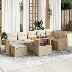 vidaXL Salon de jardin avec coussins 8 pcs beige résine tressée acacia