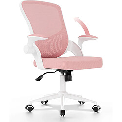 Chaise de bureau ergonomique avec accoudoirs rabattables - Chaise d'ordinateur à dossier moyen Rattantree avec support lombaire - Chaise en maille pour bureau à domicile - Rose