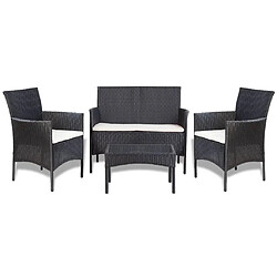 vidaXL Salon de jardin 4 pcs avec coussins Résine tressée Noir