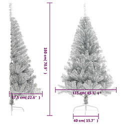 vidaXL Demi sapin de Noël artificiel avec support argenté 180 cm PET pas cher