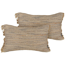 Beliani Coussin LEDUM Jute 30 x 50 cm À rayure Beige