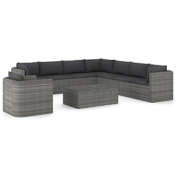 Maison Chic Salon de jardin 9 pcs + coussins - Mobilier/Meubles de jardin - Table et chaises d'extérieur Résine tressée Gris -MN92284