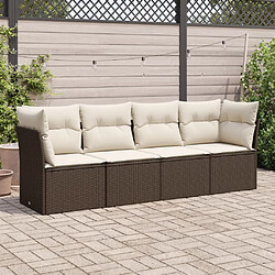 vidaXL Salon de jardin 4 pcs avec coussins marron résine tressée