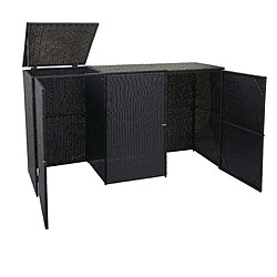 Decoshop26 Abri de poubelles extérieur conteneurs à ordures avec couvercle jusqu'à 3 bacs en poly rotin noir 3x120 litres 04_0000952