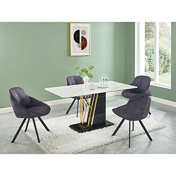 Vente-Unique Table à manger 6 personnes en céramique et MDF - Effet marbre blanc, doré et noir laqué - BALLARAT 