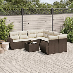 vidaXL Salon de jardin avec coussins 9 pcs marron résine tressée