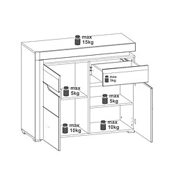 Dansmamaison Buffet 2 portes 1 tiroir Blanc Brillant à LED - KIELE