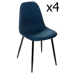 Pegane Lot de 4 chaises en bleu et pieds métal noir -L45 cm