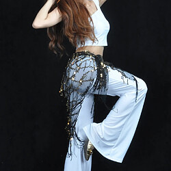 Avis Ventre Triangle Danse Hip Echarpe Wrap Ceinture Jupe Sequin Tassel Dancewear Noir + Or