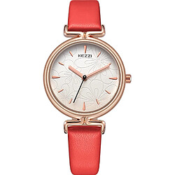 Chrono Montre décontractée à la mode pour femmes Kezzi Montre de luxe analogique légère à quartz(Rouge)