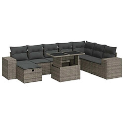 vidaXL Salon de jardin 9 pcs avec coussins gris résine tressée