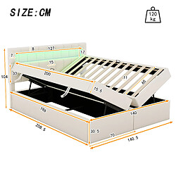 Avis KOMHTOM Lit plat beige 140 * 200cm, lumière ambiante à distance de la tête du lit, les deux côtés du lit peuvent être ouverts, grand espace de rangement