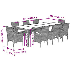 vidaXL Ensemble à manger de jardin et coussins 9 pcs gris rotin verre pas cher